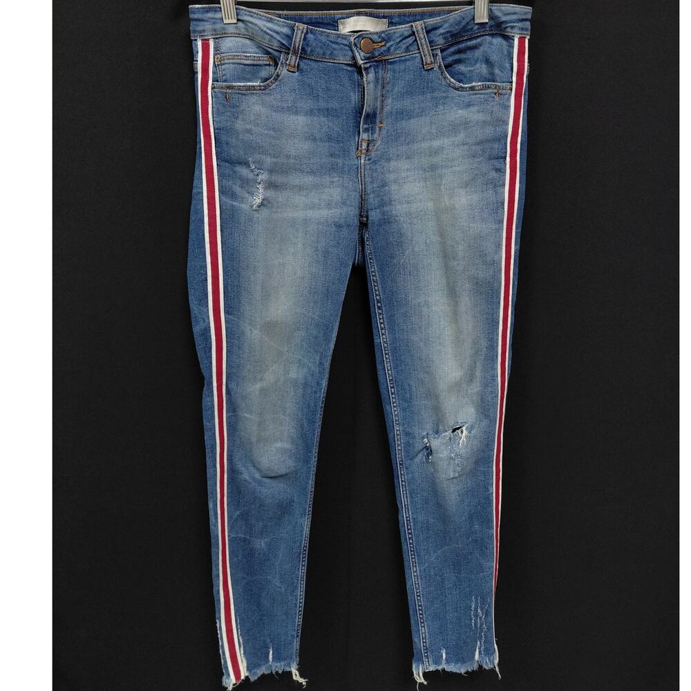 ZARA BASIC Denim Jeans Blue Slim Striped Women See Measurements